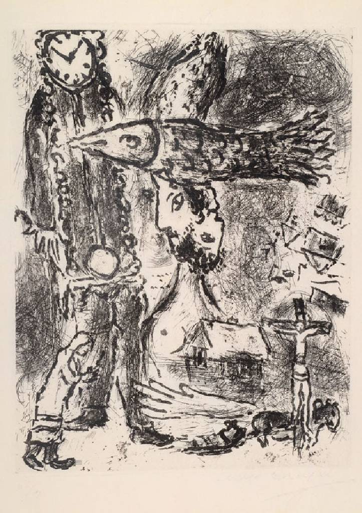 Marc Chagall, 1887-1985, Radierung und Aquatinta, Composition à l´horloge, Signatur und Nummerierung stark verblasst, num. 68/125, WVZ Cramer Nr. ...