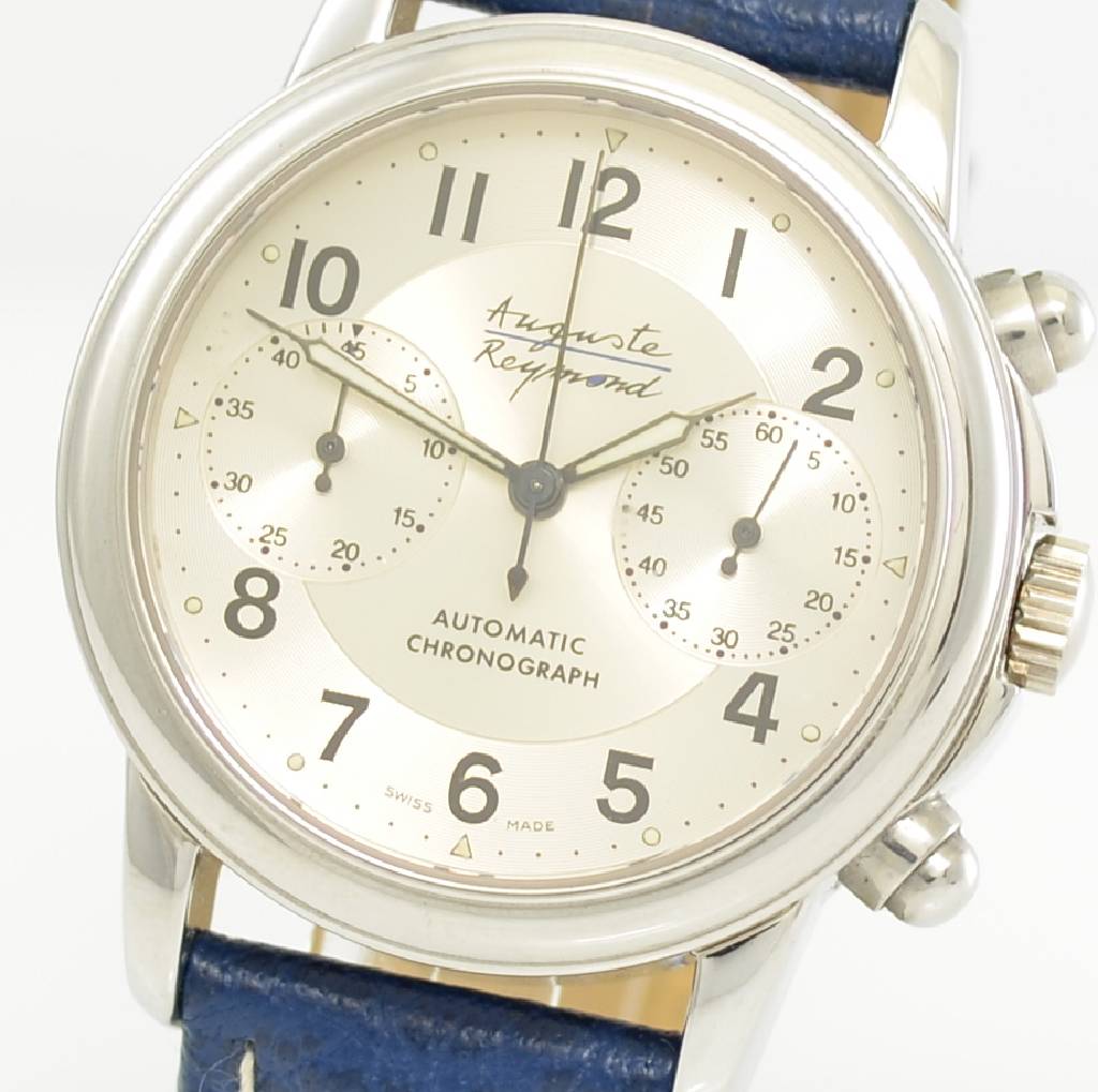 Detail c: AUGUSTE REYMOND Armbandchronograph, Automatik, Schweiz um 2000, Edelstahlgeh. inkl. orig. Lederband m. Dornschl., beids. vergl., Boden verschr., ...