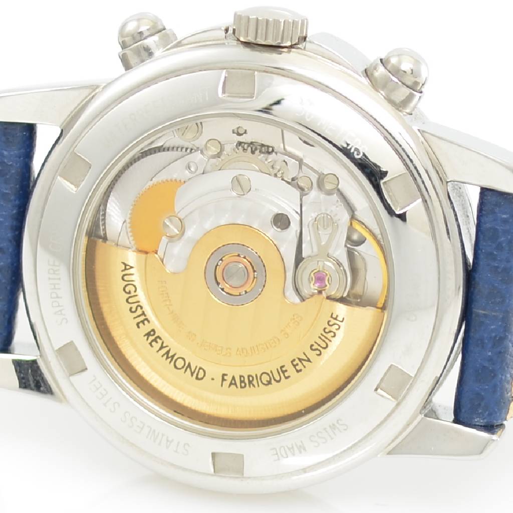 Detail d: AUGUSTE REYMOND Armbandchronograph, Automatik, Schweiz um 2000, Edelstahlgeh. inkl. orig. Lederband m. Dornschl., beids. vergl., Boden verschr., ...