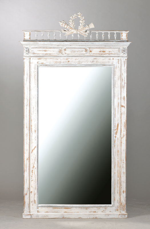 Spiegel, Frankreich, um 1870-1880, Gründerzeitstil, Holzrahmen, 3-teilig mit Krone, altersbedingte Fassungsverluste, sehr dekorativ, ca. 174 x 94 cm