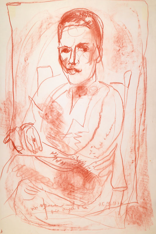 Rudi Baerwind, 1910-1982 Mannheim, Rötelzeichnung, signiert und datiert 1977, Blattgr. ca. 75x51 cm