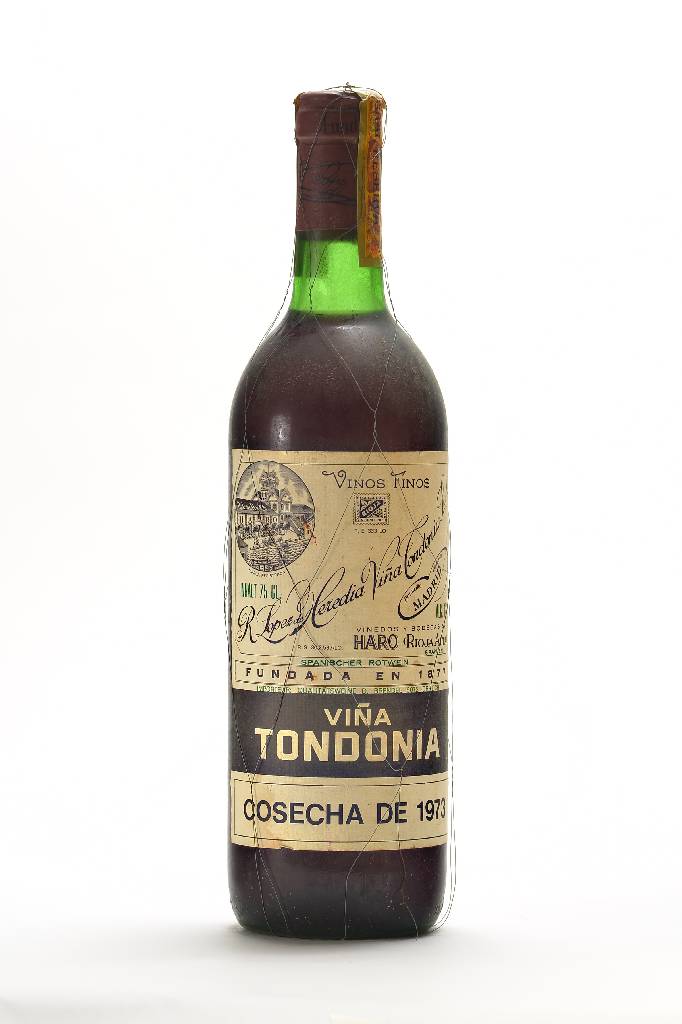 1 Flasche 1973 R. Lopez de Heredia Vina Tondonia, ca. 75 cl, ca. 12 % Vol, unverkostet, Import durch: Qualitätsweine D. Brendel/6072 Dreieich, ...