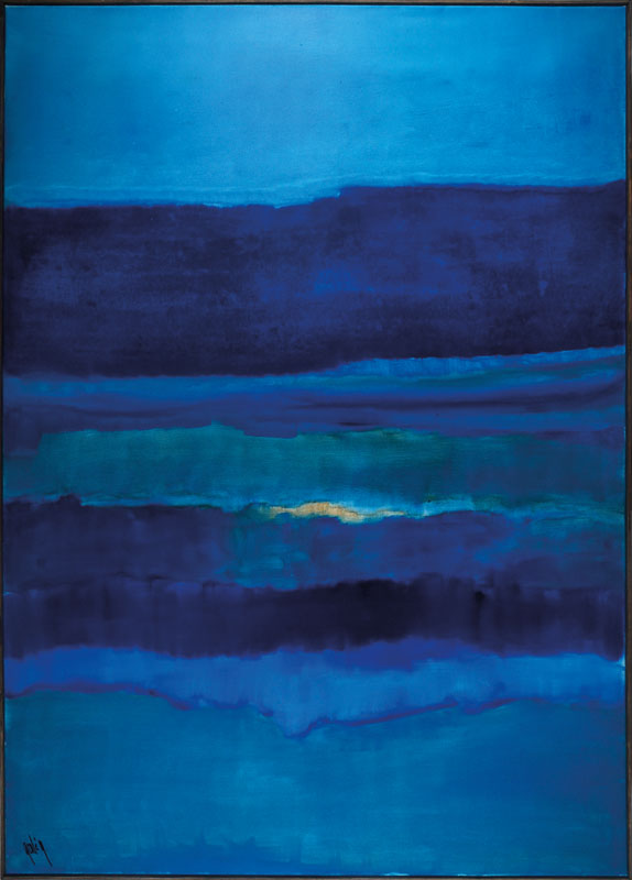 Gaston Galé, zeitgenössischer Belgischer Künstler, Abstrakte Komposition in Blau, Öl/Lwd, links unten signiert, ca. 140x100 cm, Leisten