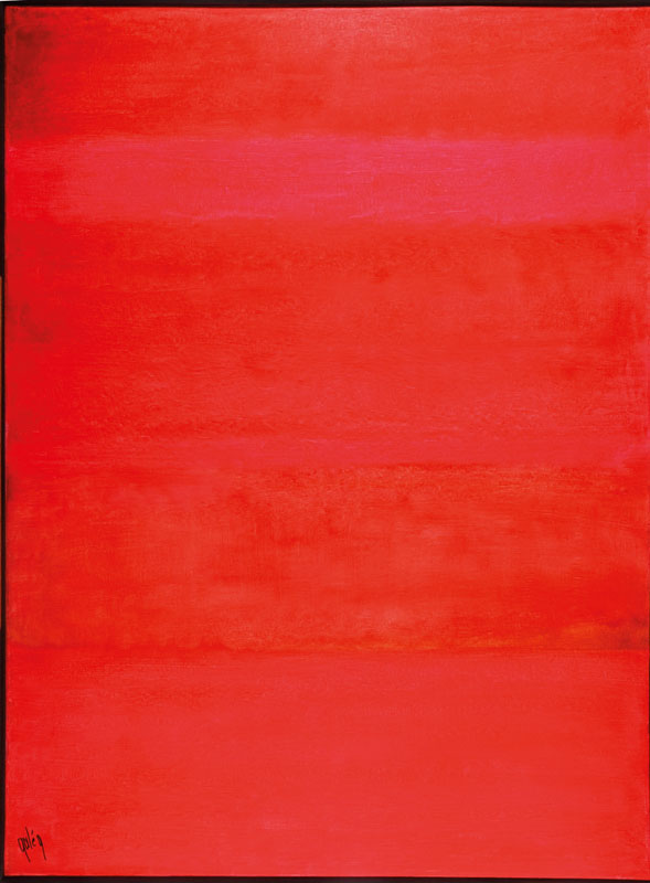 Gaston Galé, zeitgen. Belgischer Künstler, Abstrakte Komposition in Rottönen, Öl/Lwd, links unten signiert, ca. 120x90 cm, Leisten