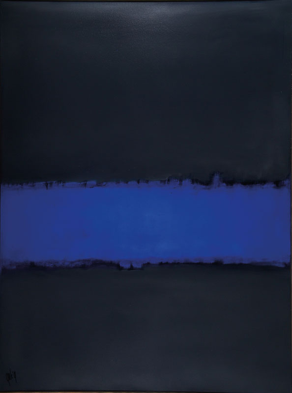 Gaston Galé, zeitgenössischer Belgischer Künstler, Abstrakte Komposition in Blau-Grau, Öl/Lwd, links unten signiert, ca. 120x90 cm, Leisten