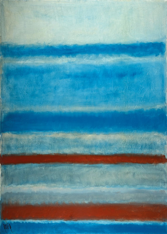 Gaston Galé, zeitgen. Belgischer Künstler, Abstrakte Komposition in Blau und Braun, Öl/Lwd, links unten signiert, ca. 125x90 cm, Leiste