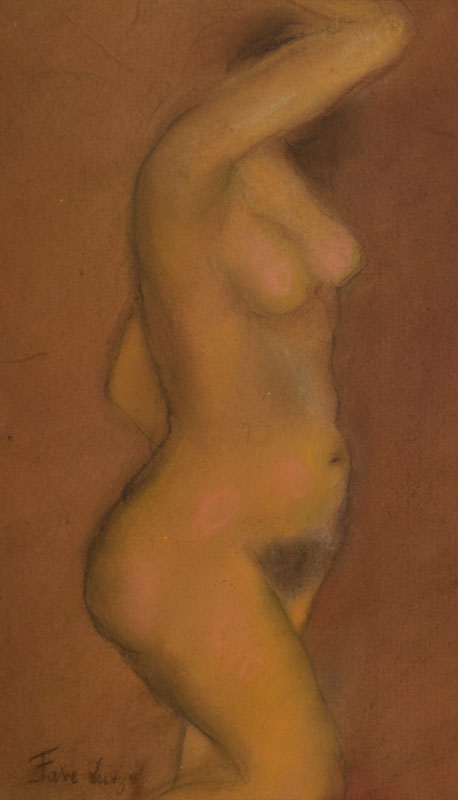Luigi Fave, Italienischer Künstler, ansässig in Milano, hier: stehender weiblicher Akt, Pastel/Karton, links unten signiert, ca. 44x25 cm, Rahmen