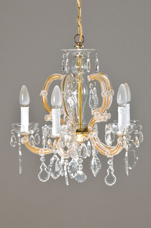 Deckenlüster, Italien, um 1955-60, Murano, Glas geschnitten und geschliffen, 5 Brennstellen, D. ca. 43 cm, sehr schöne Ausformung
