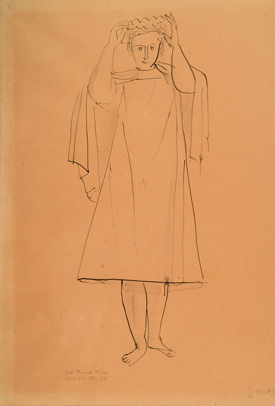 Detail a: Gerhard Marks, 1889-1981, zwei Arbeiten: sich krönender Mensch, Zeichnung, handsigniert und mit handschriftl. Widmung an den Schriftsteller Frank ...