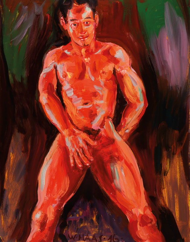 Willibrord Haas, geb. 1936, Berliner Künstler, Acryl/Lwd, Männlicher Akt, signiert, 2016, ca. 100x80 cm