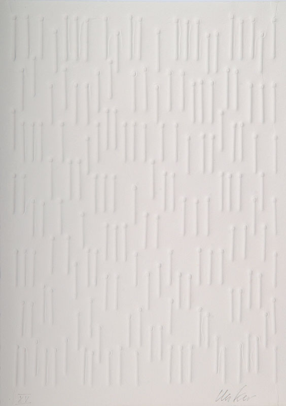 Günther Uecker, geb. 1930, Prägedruck auf dickem Bütten, signiert und nummeriert XV, Auflage 90, mit Echtheitszertifikat, Blattgr. ca. 32x23 cm, ...