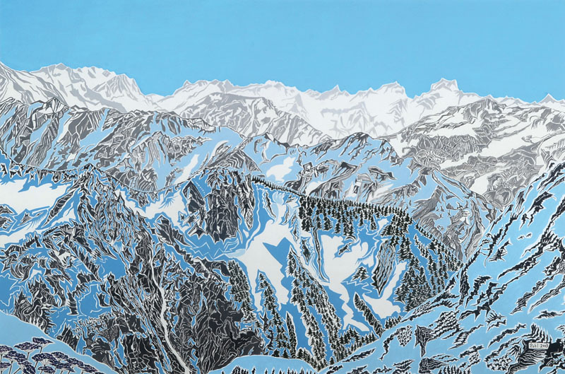 Sabine Pohl, geb. 1953, Pfälzische Künstlerin, Schülerin von Bernd Klimmer u. Alvaro Custagnet, hier: Faszination der Berge, Acryl/Papier, rechts ...