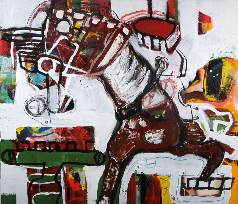 Oliver Flössel, Berliner Künstler, Leittier, Öl/Lwd, rückseitig signiert und datiert 2005, betitelt, ca. 60x70 cm