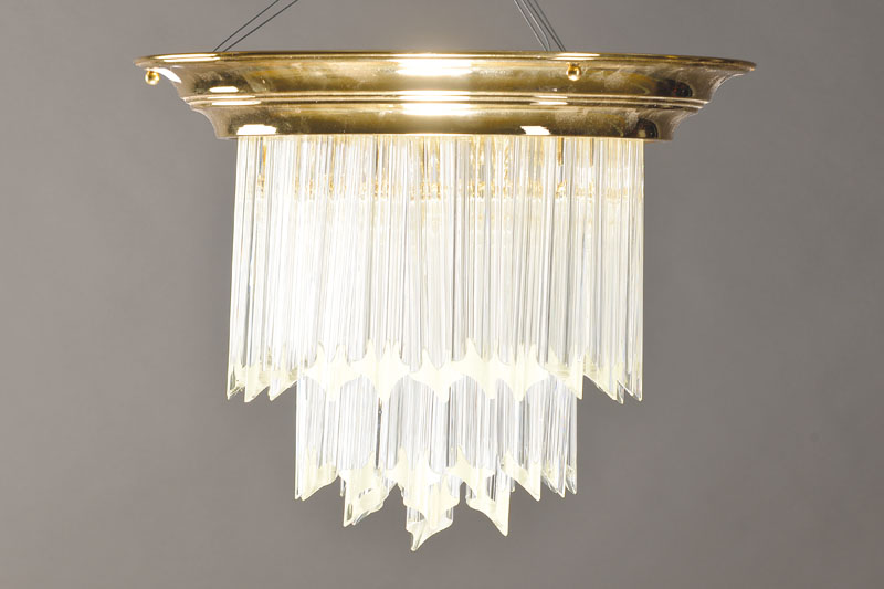 Kleine Deckenlampe, Murano, wohl Venini, 20.Jh., Messing vergoldet, 3 Brennstellen, Elektrifizierung nicht geprüft, schwerer vierpassiger ...