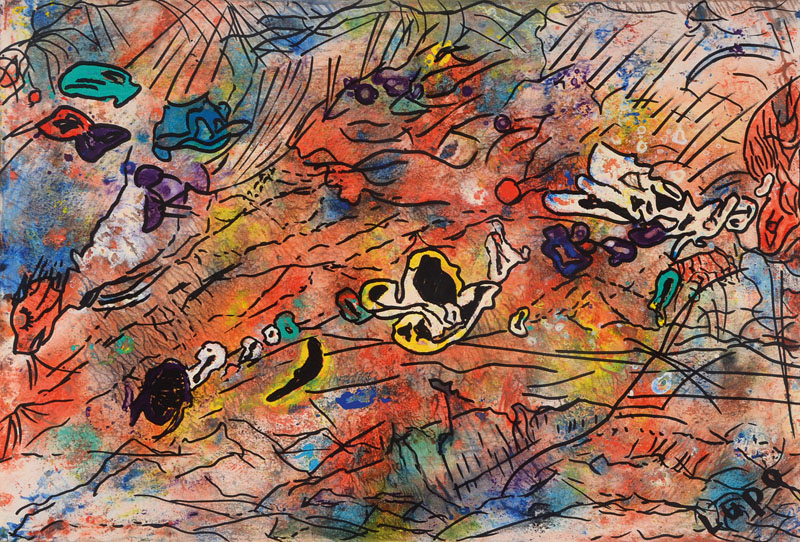 Lupo, Wilfried P. Wolff, geb. 1941, Öl/Papier, rechts unten signiert, Blattgr. ca. 34x49,5 cm, auf dünnem Karton befestigt
