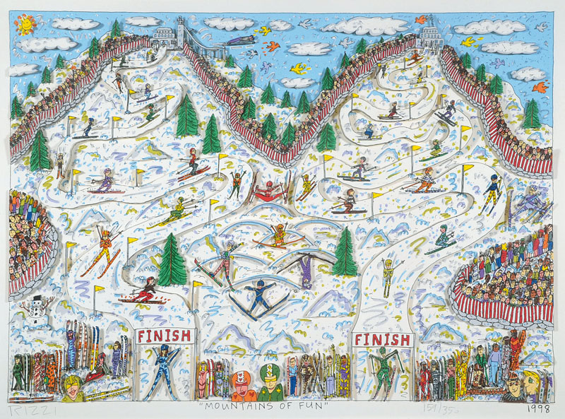 James Rizzi, 1950-2011, 3-D Konstruktion auf Bütten, Mountains of Fun, handsigniert u. nummeriert 159/350, WVZ: James Rizzi S. 288, mit ...