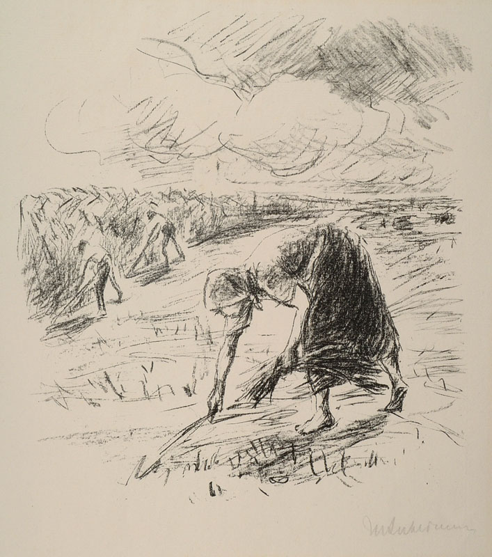 Max Liebermann, 1847-1935, Lithographie auf Bütten, Ruth auf dem Felde, 1924, rechts unten signiert, WVZ Achenbach 91, min. Lichtrand, Blattgr. ca. ...