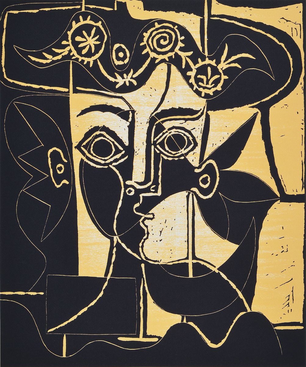 Pablo Picasso, 1881-1973, Femme au Chapeau Orné, Farbserigraphie auf Bütten, nach dem Original von 1962, Ed. Segers, Succession P.P.1998, ca. ...