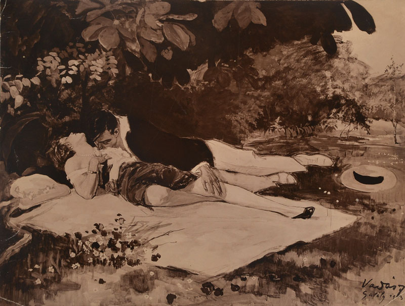 Miklos Vadasz, 1884-1927, Sepiazeichnung auf Papier, rechts unten signiert, datiert 1913, Blattgr. ca. 29x38,5 cm, Blatt mit Besch.