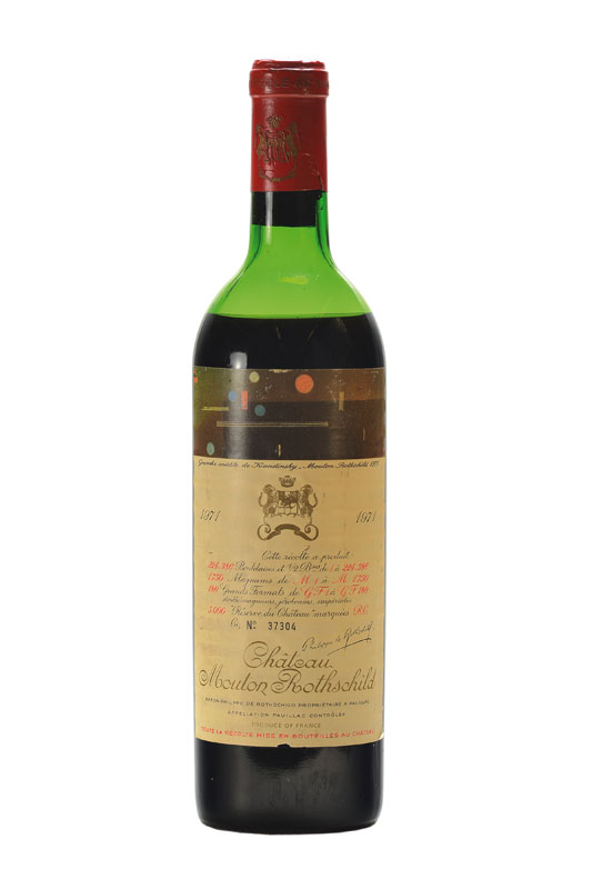 1 Flasche 1971 Chateau Mouton Rothschild, Pauillac, Künstleretikett: Wassily Kandinsky, ca. 75 cl, ca. mid shoulder, unverkostet, Etikett l. ...