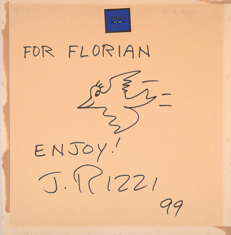 James Rizzi, 1950-2011, Filzstiftzeichnung auf Karton, rückseitig Lichtdruck, signiert und datiert 99, mit Widmung: For Florian Enjoy!, ca. 40,5x39 ...
