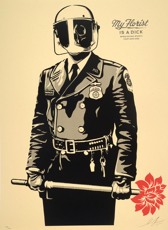 Shepard Fairey, geb. 1970, bedeutender Amerikanischer Künstler, hier: My florist is a dick, signiert und nummeriert 299/450, Blattgr. ca. 61x49,5 cm
