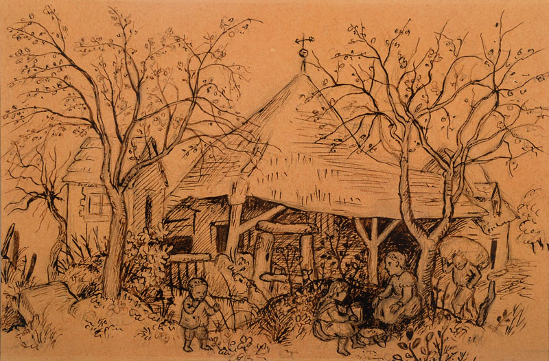 Karl Hubbuch, 1891-1979, Entwurf zur Radierung "Die Mühle", 1919, Tusche/Bleistift, Nachlaßstempel, vgl. Kat. Michael Hasenclever, Karl ...