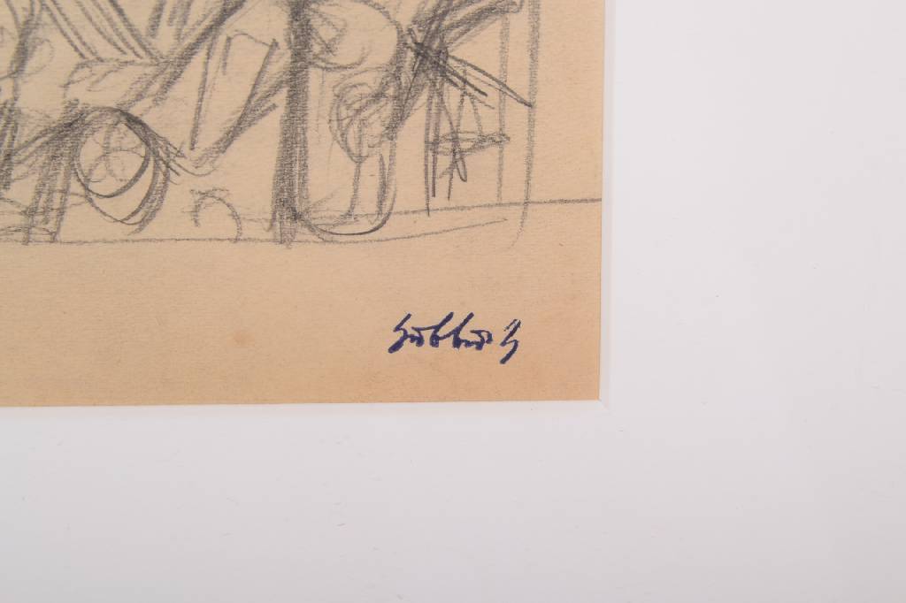 Detail a: Karl Hubbuch, 1891-1979, Entwurf zur Zeichnung "Der Buchbinder I", 1910, Bleistift, Signaturstempel, Nachlaßstempel, vgl. Karl Hubbuch von ...