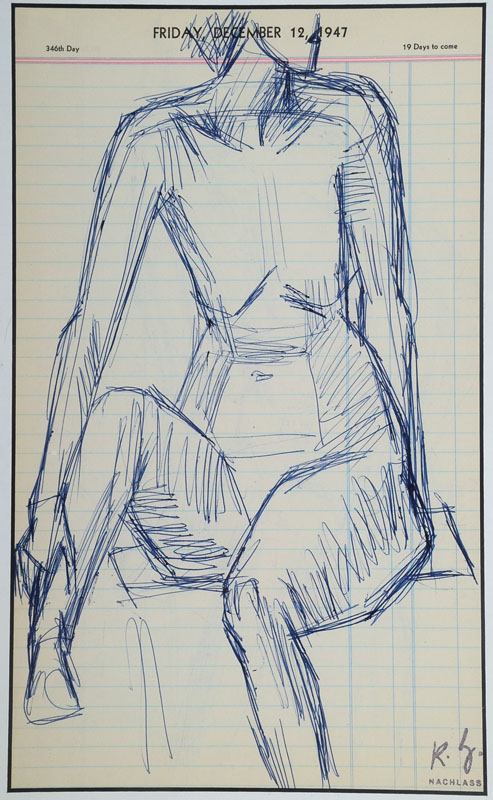 Karl Hubbuch, 1891-1979, Kugelschreiberzeichnung, Nachlaßstempel, rückseitig weitere Zeichnung, Blattgr. ca. 31,3x19,2 cm, unter Glas gerahmt