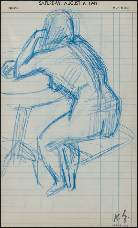 Karl Hubbuch, 1891-1979, Akt, Buntstift- Zeichnung, verso Nachlaßstempel, Blattmaß ca. 31,2x19,4 cm, unter Glas gerahmt