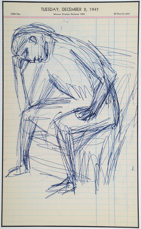 Karl Hubbuch, 1891-1979, Kugelschreiberzeichnung, Nachlaßstempel, rückseitig weitere Zeichnung, Blattgr. ca. 31,4x19,3 cm, unter Glas gerahmt