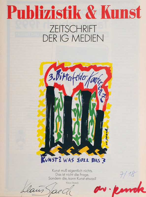 A.R. Penck, geb. 1939 Dresden, Multiple, Zeitschrift Publizistik & Kunst, signiert und nummeriert 7/18, sowie signiert von Staeck, ca. 28x21 cm, ...
