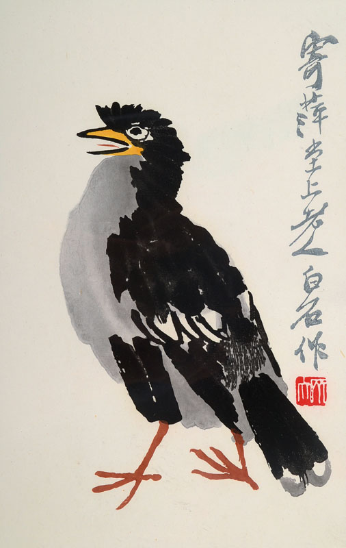Qi Baishi, 1864-1957, Holzschnitt auf Reispapier in Seidenbrokat gefasst, um 1950, Signaturstempel, Provenienz: Nachlaß Frank Hänel Galerie ...