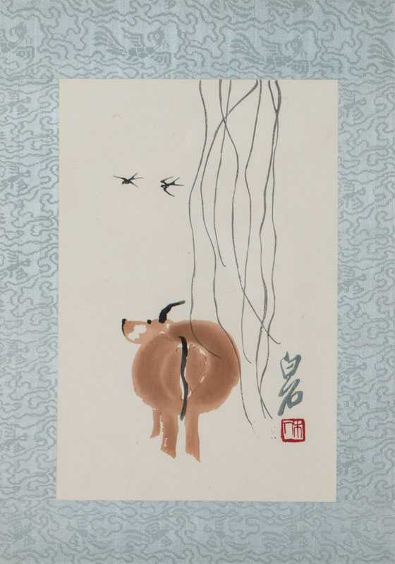 QI Baishi, 1864-1957, Holzschnitt auf Reispapier in Seidenbrokat gefasst, um 1950, Signaturstempel, Provenienz: Nachlass Frank Hänel Galerie ...
