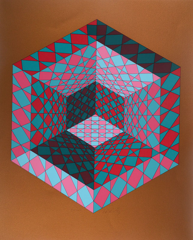 Victor Vasarely, 1906-1997, Sancton, Serigraphie in 10 Farben auf Goldgrund, auf Karton, aus 1979, handsigniert und nummeriert XXXVII/L, ...