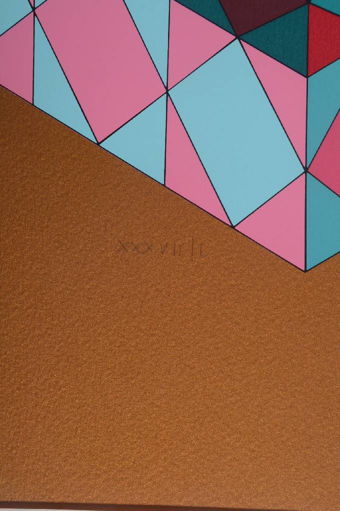 Detail b: Victor Vasarely, 1906-1997, Sancton, Serigraphie in 10 Farben auf Goldgrund, auf Karton, aus 1979, handsigniert und nummeriert XXXVII/L, ...
