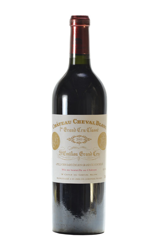 2 Flaschen 2003 Cheval Blanc, Saint Emilion , Premier Grand Cru Classe, je ca. into neck, je ca. 75 cl, je ca. 13,5 % Vol., hervorragender ...