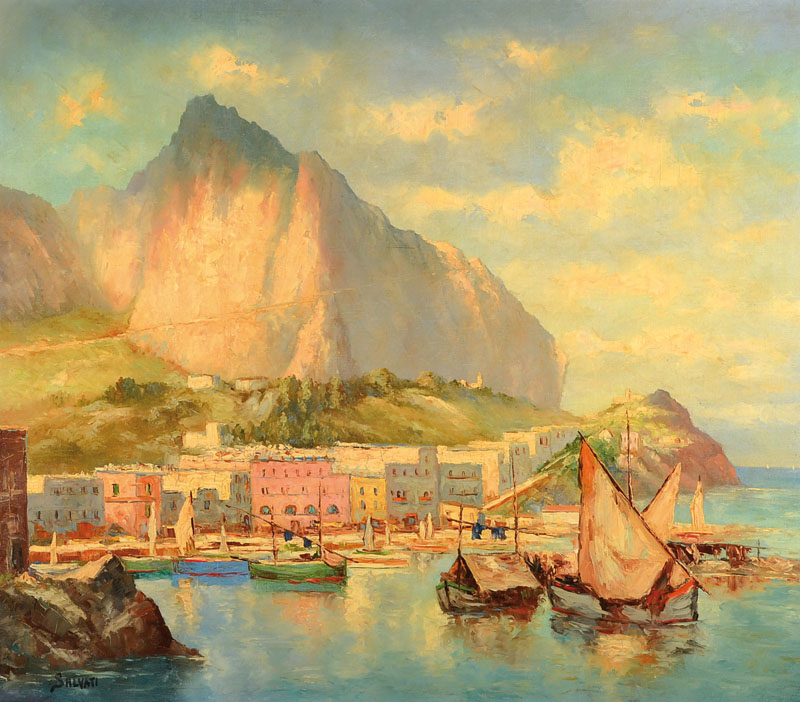 Salviati, ital. Künstler, 60er Jahre, ital. Küstenansicht, Öl/Lwd, signiert, ca. 70 x 80 cm, Rahmen