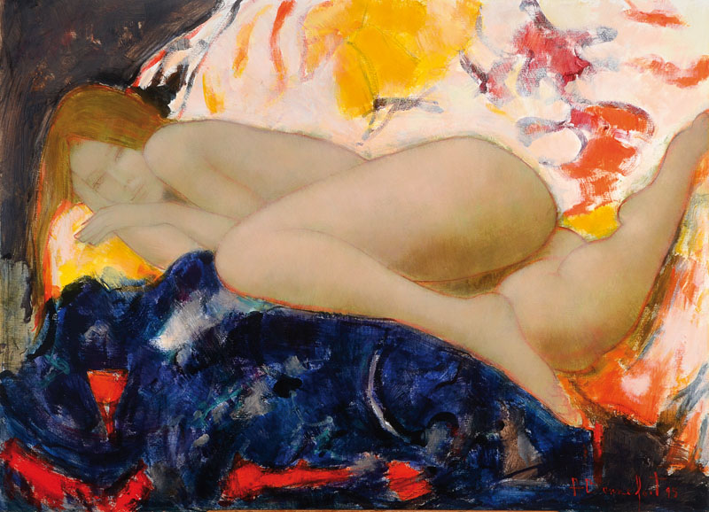 Alain Bonnefoit, geb. 1937 Paris, Lisette, Öl/Lwd, re. u. signiert und dat. 95, ca. 73 x 99 cm, auf Keilrahmen mit Filzstift bezeichnet Lisette 40p