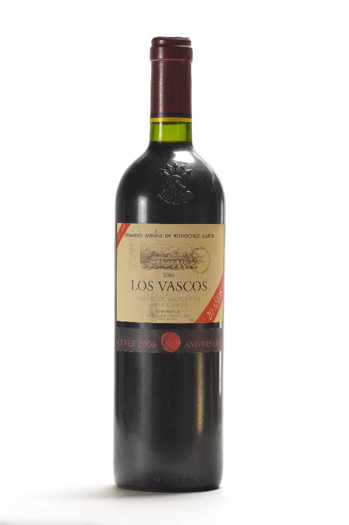 1 Flasche 2006 Los Vascos, Domaine Barons deRothschild, Cabernet Sauvignon, ca. 75 cl, ca. into neck, ca. 14% Vol., Etikett zum 20 Jährigen ...