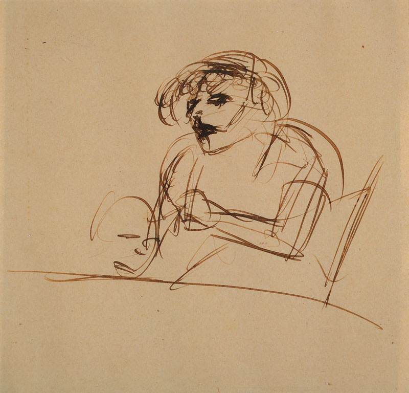 Karl Hubbuch, 1891-1979, Federzeichnung, unsigniert, PP, ca. 12x12 cm, unter Glas gerahmt