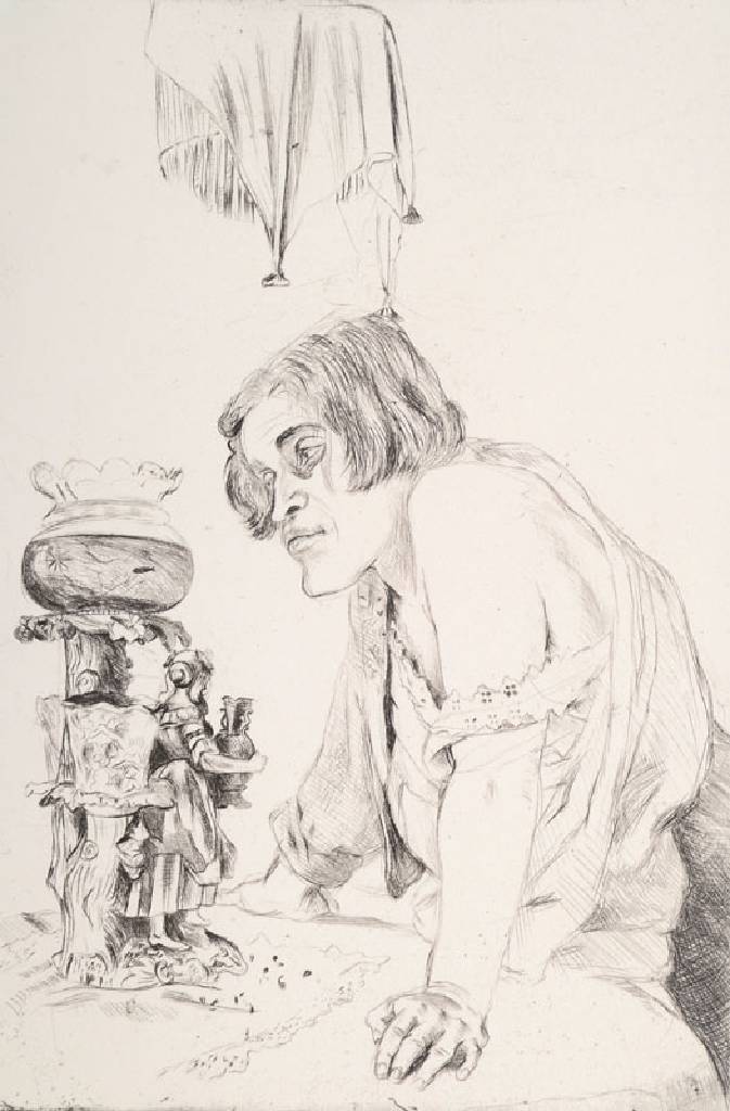 Karl Hubbuch, 1891-1979, Radierung, Goldfischglas, Signaturstempel verblasst, Nachlass-Prägung, Platte ca. 21.8x14.8 cm, Blattgr. ca. 39x26.5 cm