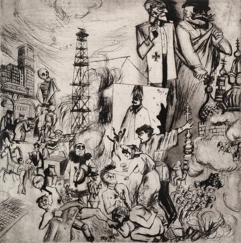 Karl Hubbuch, 1891-1979, Radierung, Aus der Zeit der Fememorde, Stempelsignatur verblasst, Nachlass-Prägung, 1923, Platte ca. 34,5x34 cm, Blattgr. ...