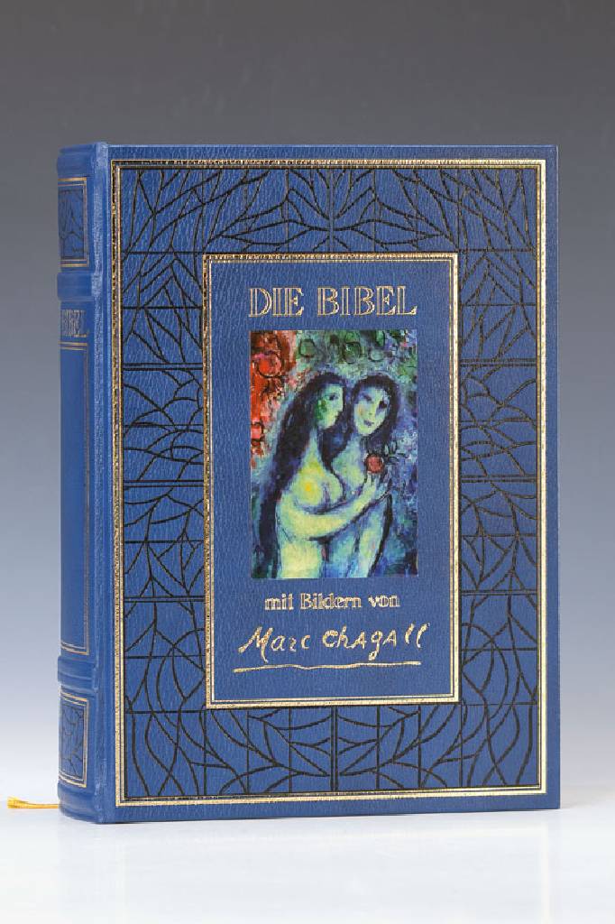 Die Bibel illustriert von Marc Chagall, Pattloch Verlag, 1990, Ledereinband mit Gold-, Blind- und Farbprägung, dreiseitiger Goldschnitt, mit ...