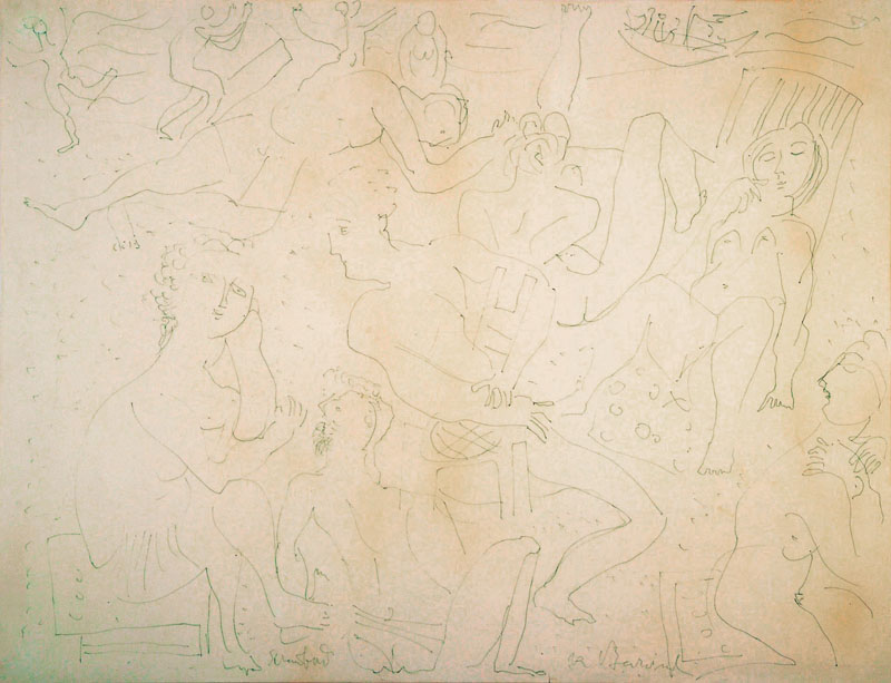 Rudi Baerwind, 1910-1982, Filzstiftzeichnung, rechts unten signiert, Blattgr. ca. 50x64,5 cm, unter Glas gerahmt