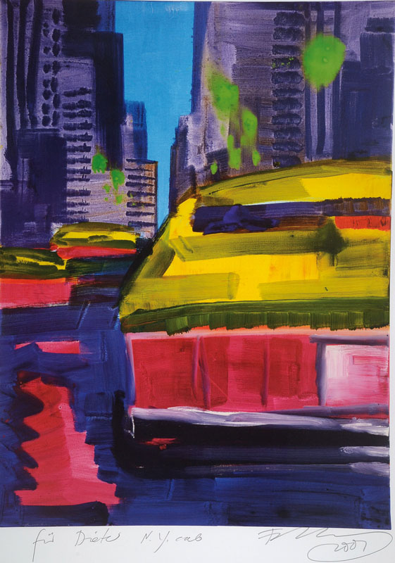 Rainer Fetting, geb. 1949, N.Y. cab, Farblithographie, handsigniert und datiert 2001, mit Widmung, Motiv ca. 71x53 cm, Blattgr. ca. 86x65,5 cm, unter ...