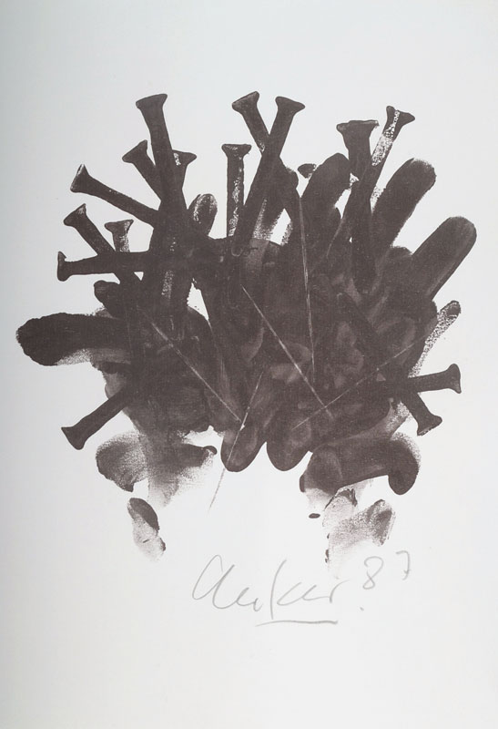 Günther Uecker, geb. 1930, Offset, signiert und datiert 87, Blattgr. ca. 19x19 cm, min. Knick