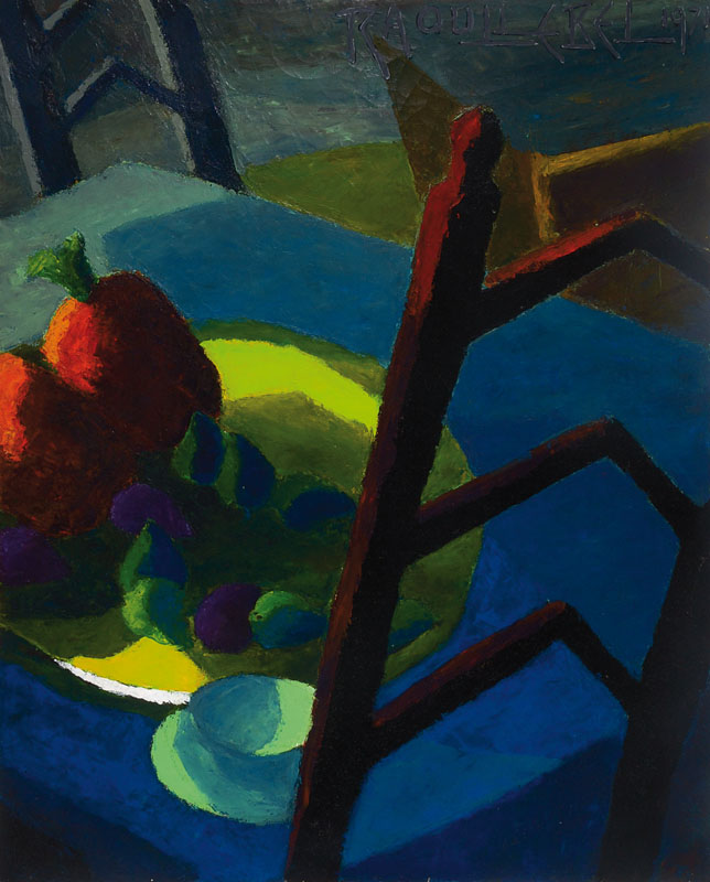 Raoul Lebel, 1907-2006, Obstschale auf dem Tisch, Öl/Lwd, rechts oben signiert und datiert 1971, ca. 100x80cm