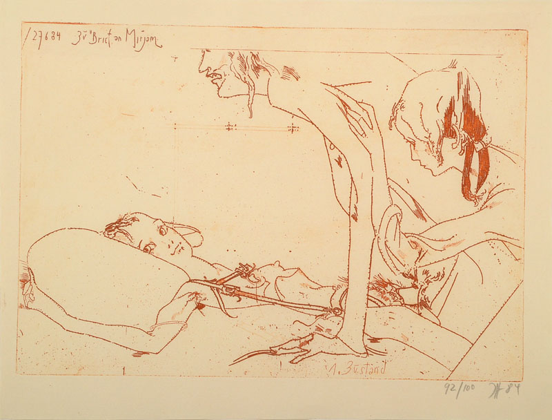 Horst Janssen, 1929-1995, Radierung, Brief aus: Mirjam, signiert und nummeriert 92/100, datiert 84, Platte ca. 20,4x29,3 cm, Blattgr. ca. 24,4x32 cm, ...
