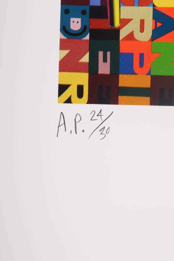 Detail b: Mark Kostabi, geb. 1960, 3D-Giclee, Guttenbergs Sweet, signiert und nummeriert A.P. 24/30, Motiv ca. 43x21 cm, Blattgr. ca. 61x33,5 cm